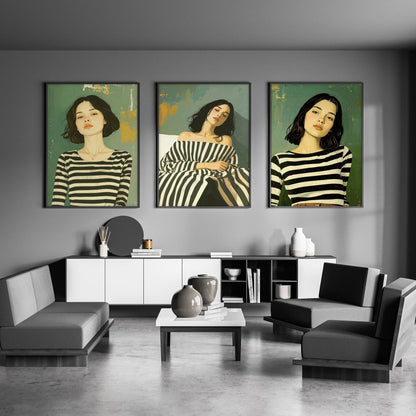 Art Print For Living Room | Set of 3 Boho Women Wall art Prints
