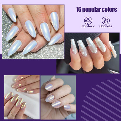 Artdone 16 Jars Chrome Nail Powder Kit – Mirror Chrome Pigments for Nails & Resin