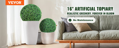 VEVOR Artificial Topiaries Boxwood Trees 16/20" Tall 2Pcs Ball-Shape Faux Topiaries Plant All-year Green Feaux Plant Decorative