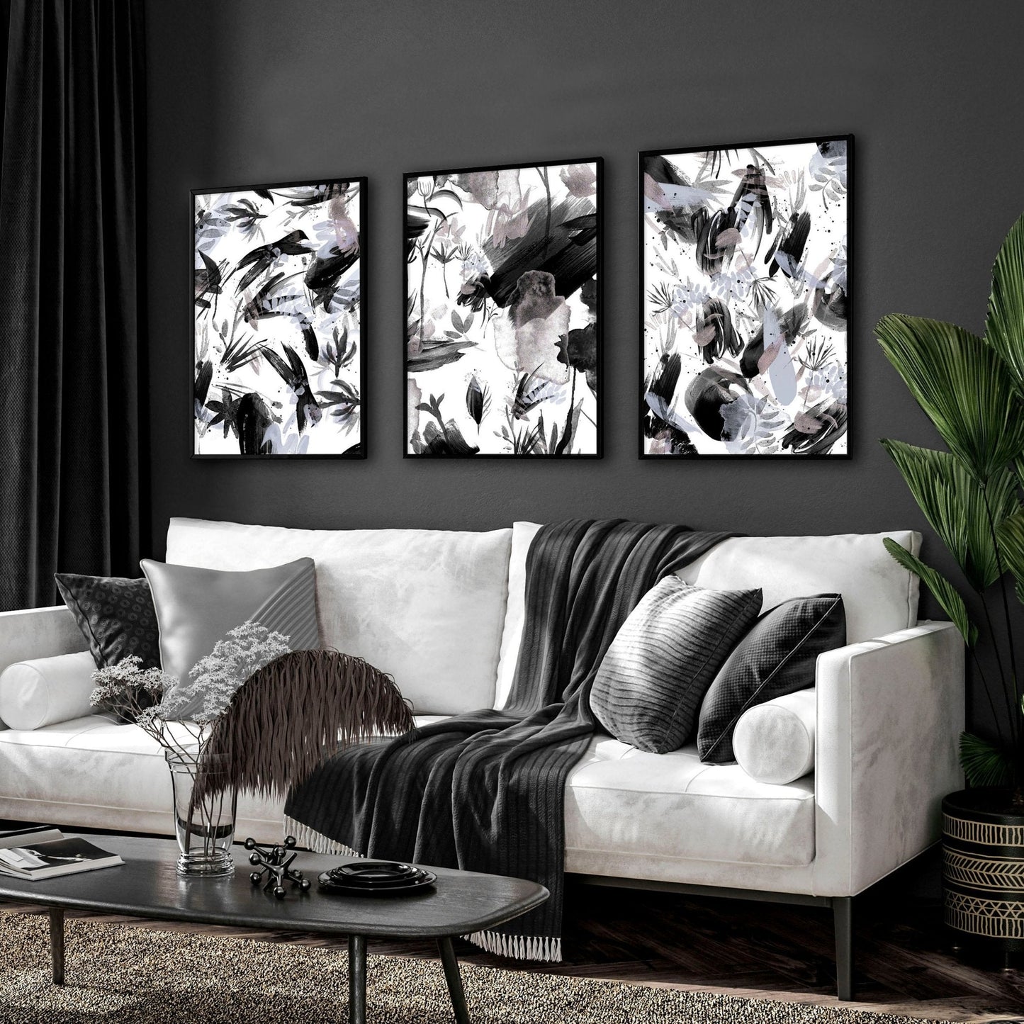 Black and white wall pictures | set of 3 wall art prints