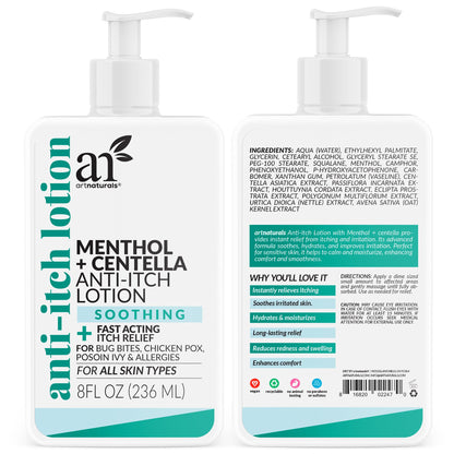 Artnaturals Anti-Itch Lotion – Menthol & Centella, Fast Cooling Relief (2x8 oz)