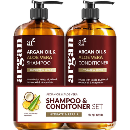 Artnaturals Argan Oil Shampoo & Conditioner Set - Sulfate-Free with Moroccan Oil & Keratin | Hydrate, Repair, Defy Frizz for All Hair Types | 16 fl oz x 2
