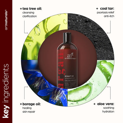 ArtNaturals Therapeutic Argan Shampoo with Coal Tar - 16 oz | Sulfate-Free, Anti-Itch & Scalp Support