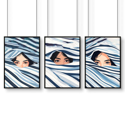 Artwork For Bedroom Wall | Set of 3 Boho Women Wall art Prints