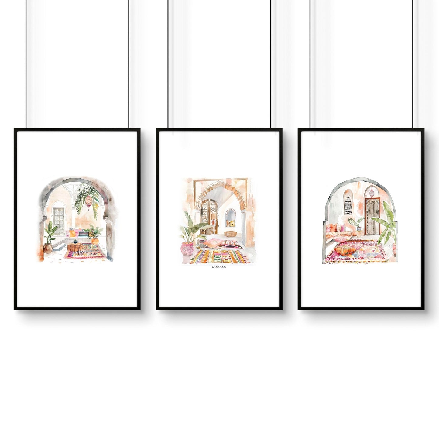 Artwork With Frame | Set of 3 Moroccan Inspired Wall art Prints