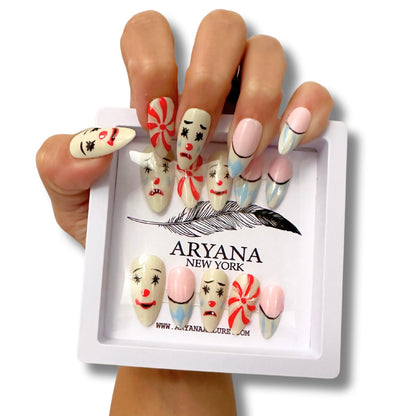 3D Handmade Press-On Nails – Medium Almond | Clown Collection | ARYANA NEW YORK