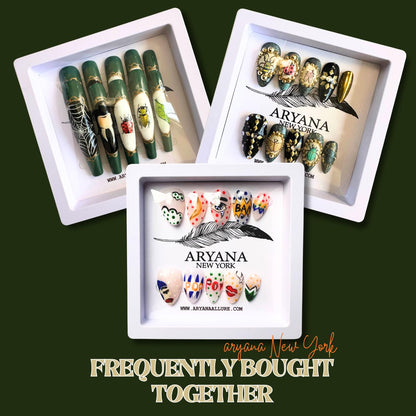 ARYANA NEW YORK Press On Nails Coffin 10pc Set – Handmade, Reusable, Luxury Long Nails | Beetles Collection