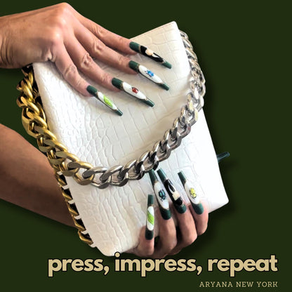 ARYANA NEW YORK Press On Nails Coffin 10pc Set – Handmade, Reusable, Luxury Long Nails | Beetles Collection