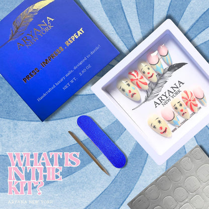 3D Handmade Press-On Nails – Medium Almond | Clown Collection | ARYANA NEW YORK