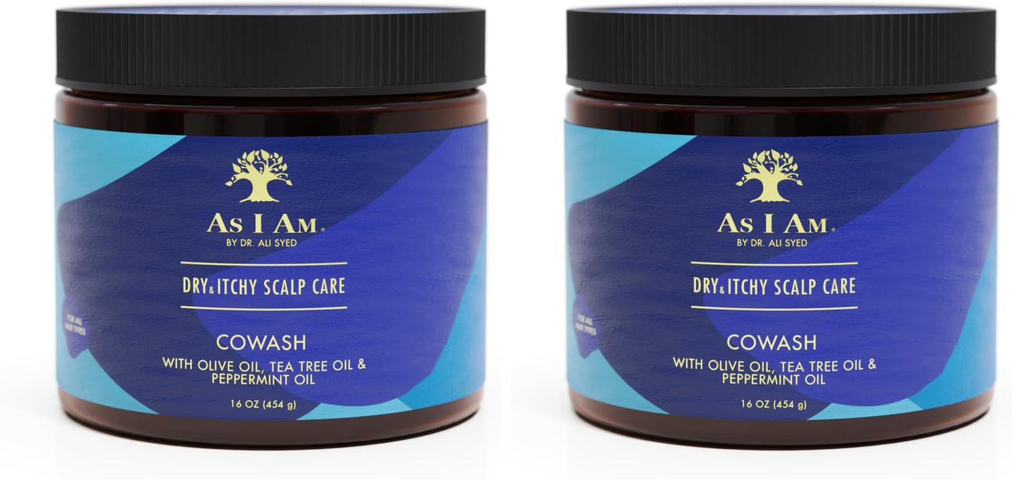 As I Am Dry & Itchy Scalp Care Cowash – 16 oz x 2 with Olive Oil, Tea Tree & Peppermint