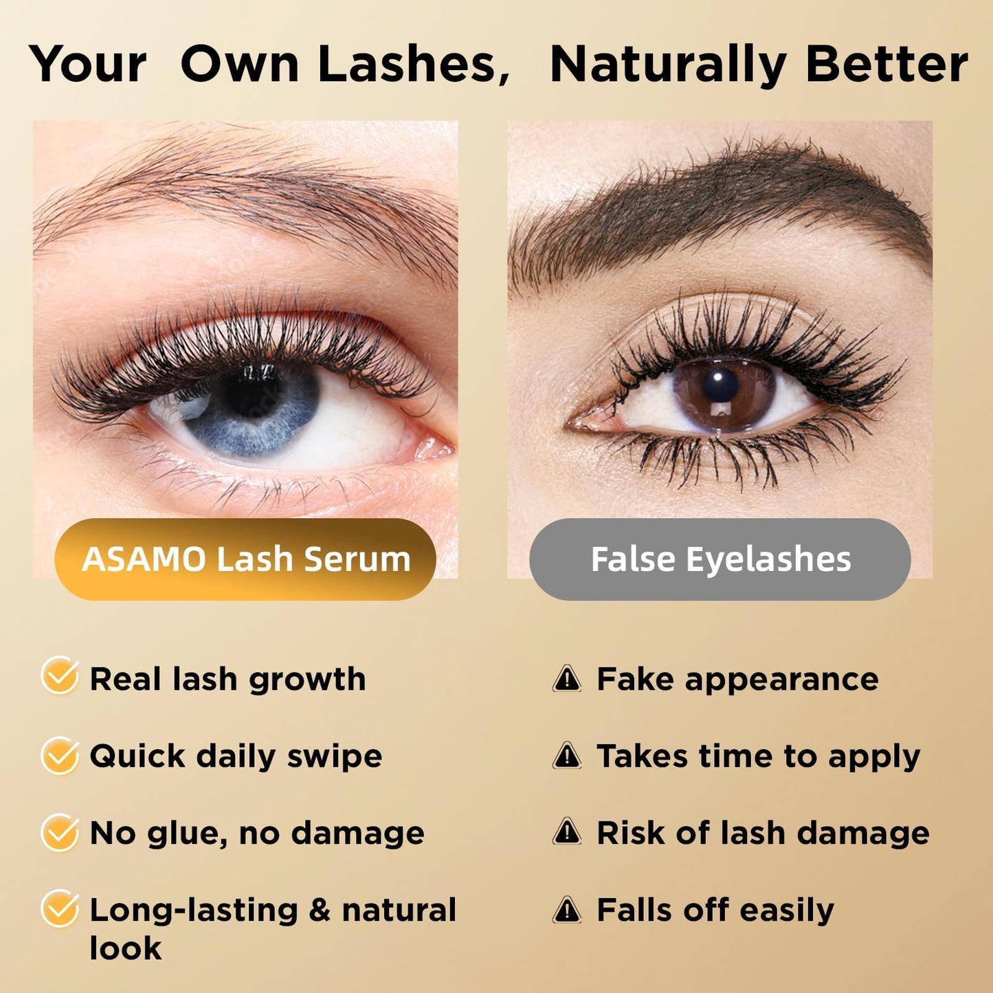 ASAMO Eyelash & Eyebrow Growth Serum – 15 Plant Extracts, Oil-Free, Hypoallergenic