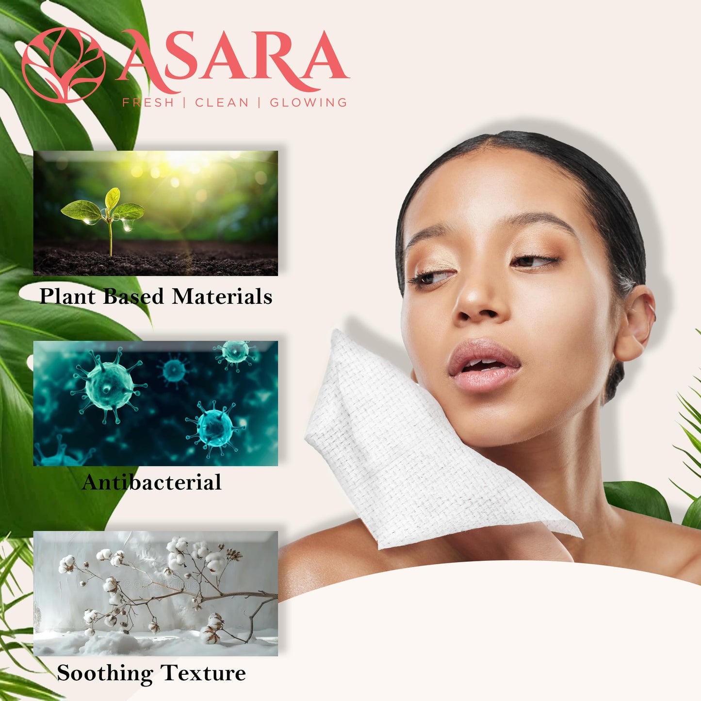 ASARA Clean Face Towels XL Wipes – Water-Activated Makeup Remover for Sensitive Skin | Organic Vegan Biodegradable (104 Count) | by ASARA