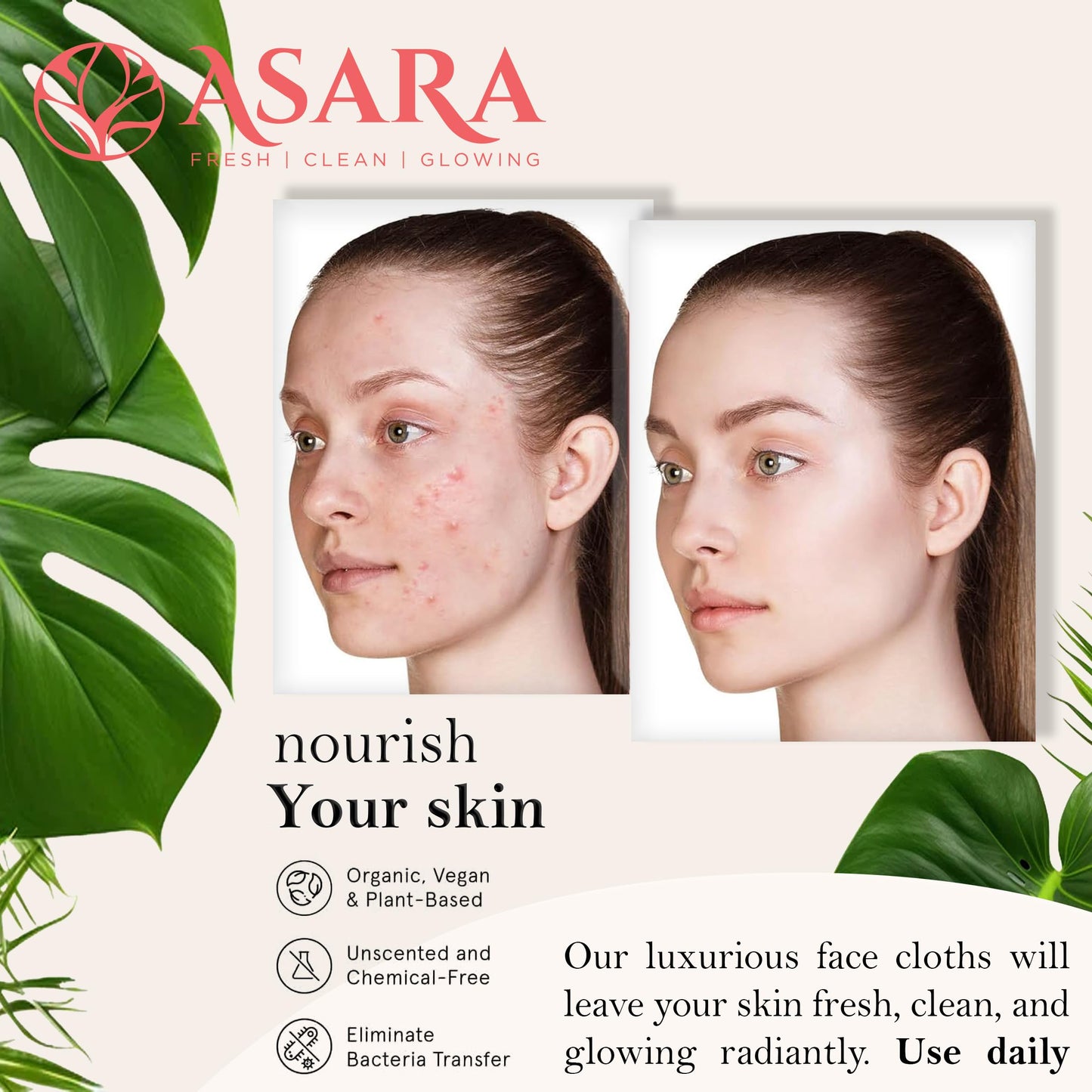 ASARA NEW YORK PROBIOTIC SKIN SCIENCE Clean Face Towels XL – Water-Activated Makeup Remover Wipes