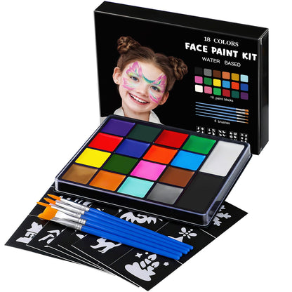 Asddage Face Painting Kit for Kids — 18 Colors, Brushes & 30 Stencils