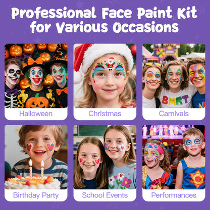 Asddage Face Painting Kit for Kids — 18 Colors, Brushes & 30 Stencils