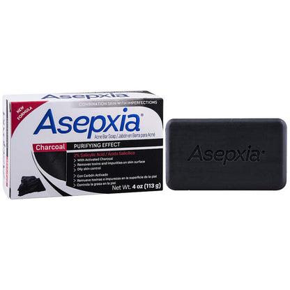 Asepxia Charcoal Cleansing Bar Soap | Acne, Blackheads & Oily Skin | Salicylic Acid | 4 oz × 3