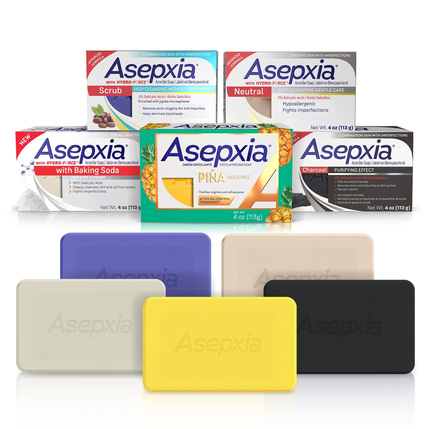 Asepxia Soap Face Wash Variety Pack – 5 Bars for Acne Care, Brightness & Softness | 4 oz Each | 5-Pack