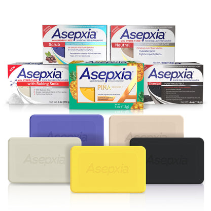Asepxia Soap Face Wash Variety Pack – 5 Bars for Acne Care, Brightness & Softness | 4 oz Each | 5-Pack