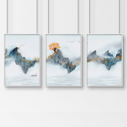 Asian artwork | set of 3 framed wall art prints