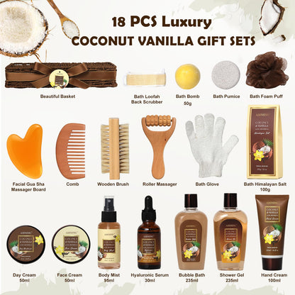 ASINING Spa Basket for Women & Men – Coconut Vanilla Gift Set