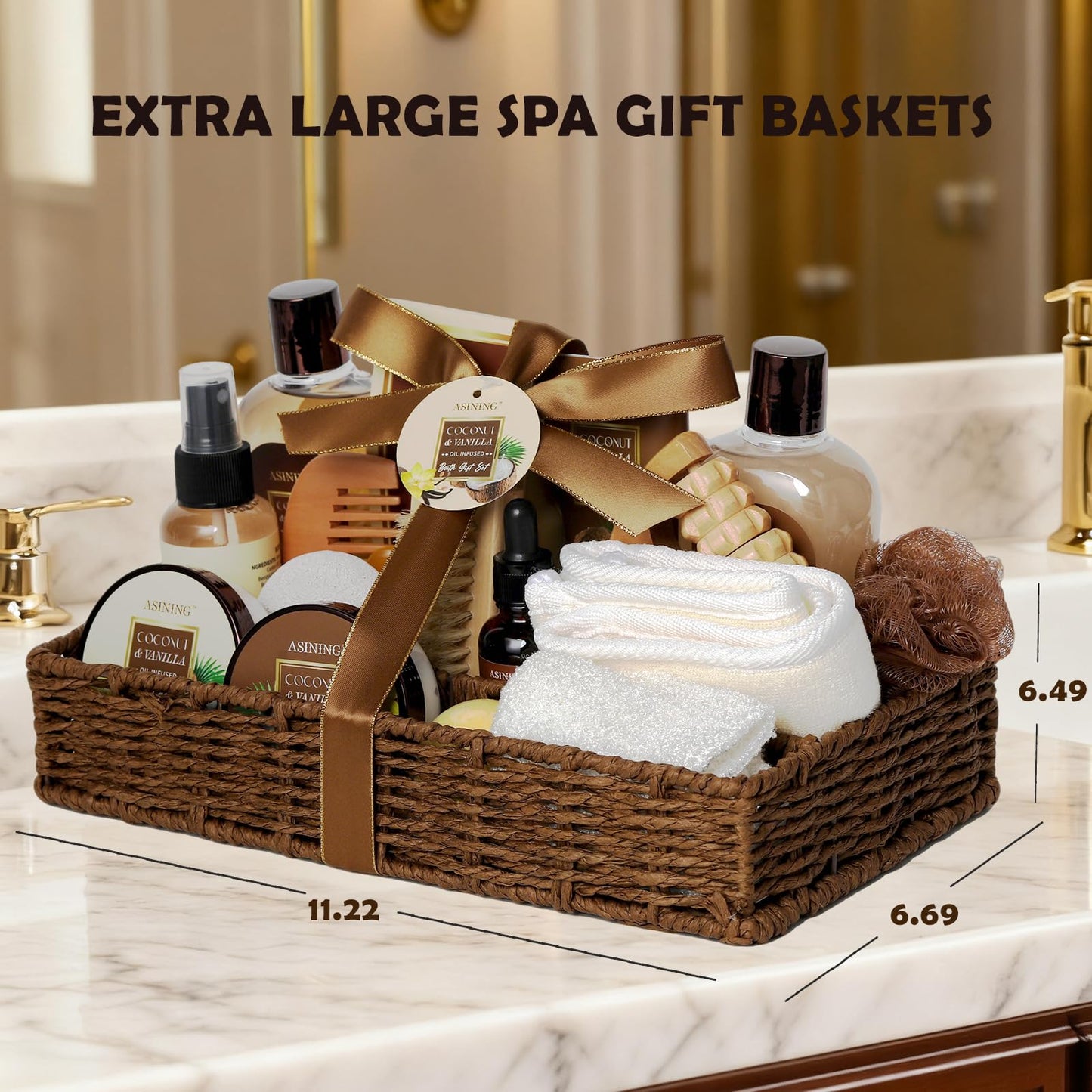 ASINING Spa Basket for Women & Men – Coconut Vanilla Gift Set