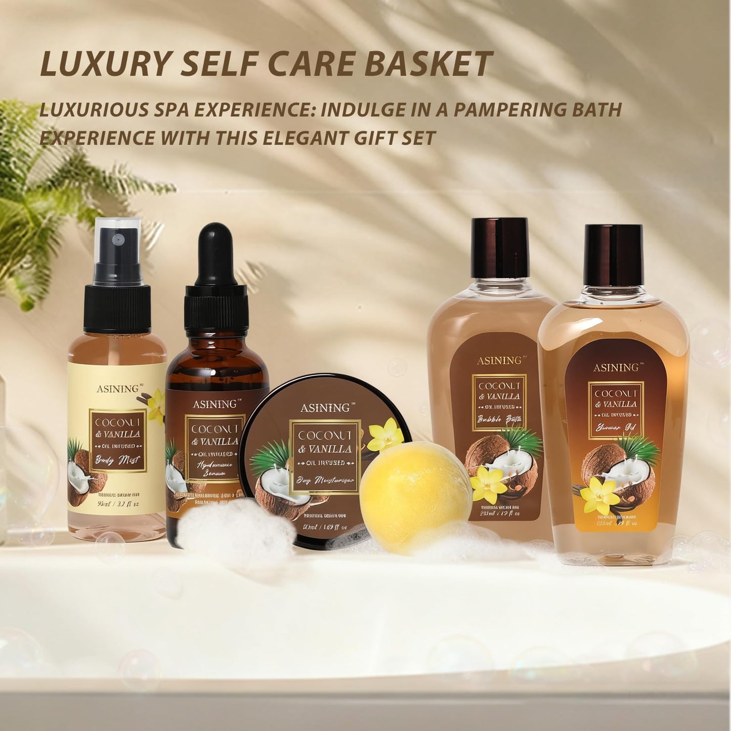 ASINING Spa Basket for Women & Men – Coconut Vanilla Gift Set