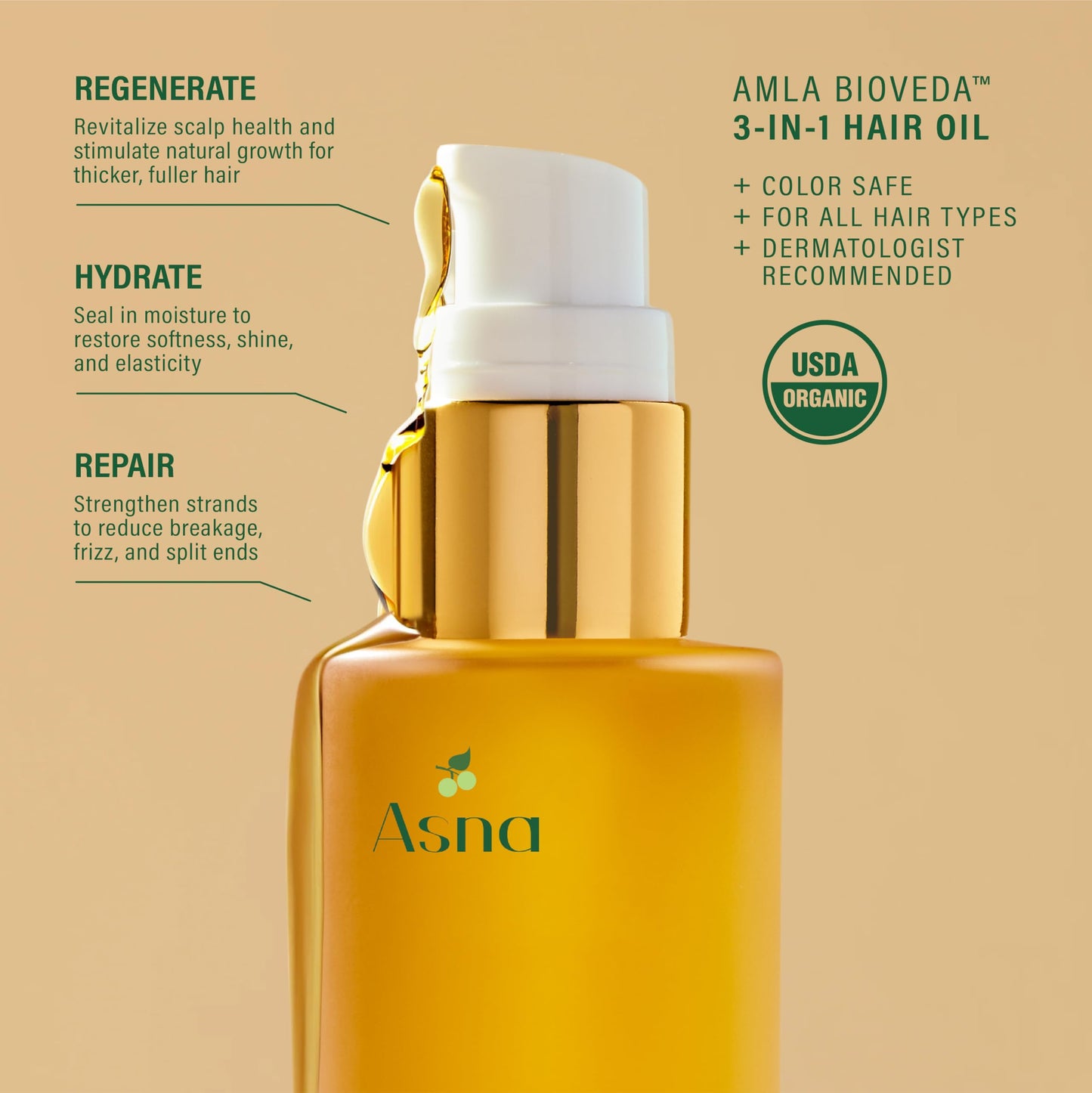 Asna Amla BioVeda 3-in-1 Hair Oil – Organic Scalp Hydration, Frizz Control & Growth