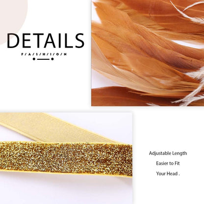 Asooll 1920s Feather Headband – Gold Crystal Flapper Headpiece for Women | Vintage Prom Accessory