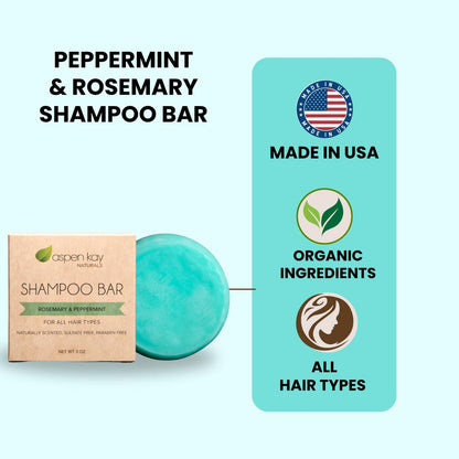 Aspen Kay Naturals Solid Shampoo Bar – Rosemary & Peppermint, 3 oz | Sulfate-Free & Vegan
