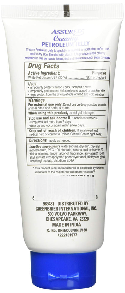 ASSURED Creamy Petroleum Jelly Hand Cream – 3 oz Tubes (3-Pack) with Vitamin E