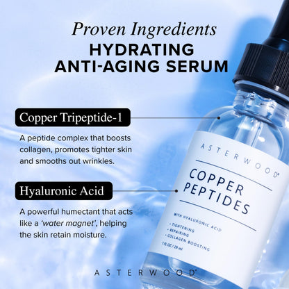 Asterwood Copper Peptides Serum for Face — GHK-Cu + Hyaluronic Acid | Anti-Aging Facial Serum, 1 Fl Oz