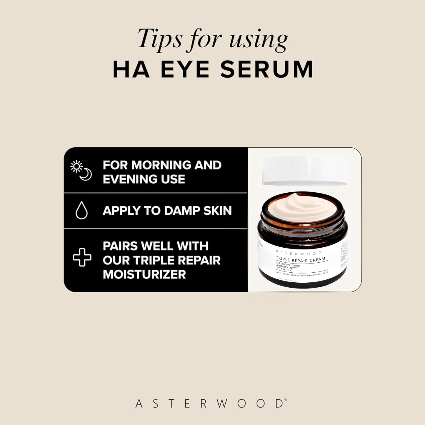 Asterwood Hyaluronic Acid Eye Serum with Matrixyl 3000, Niacinamide & Caffeine – Reduces Undereye Bags, Dark Circles & Fine Lines