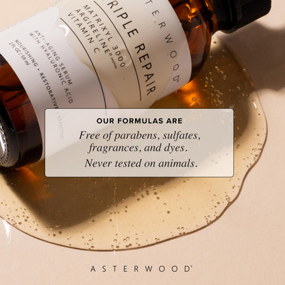 Asterwood Triple Repair Serum – Matrixyl 3000 + Argireline + Vitamin C + Hyaluronic Acid – Fragrance-Free, 1 oz