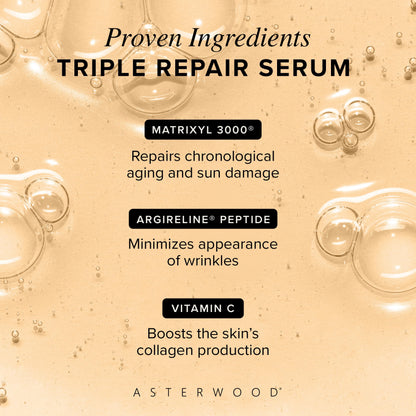 Asterwood Triple Repair Serum – Matrixyl 3000 + Argireline + Hyaluronic Acid + Vitamin C (Fragrance-Free) – 8 Fl Oz