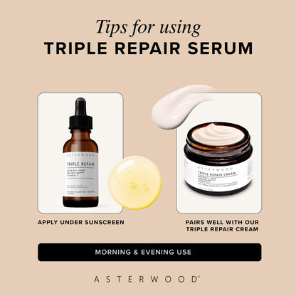 Asterwood Triple Repair Serum – Matrixyl 3000 + Argireline + Hyaluronic Acid + Vitamin C (Fragrance-Free) – 8 Fl Oz