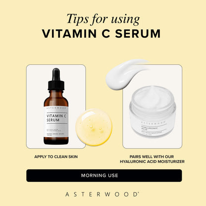 Asterwood Vitamin C Serum with Hyaluronic Acid – Fragrance-Free, Hydrating & Smoothing | 1 Fl Oz