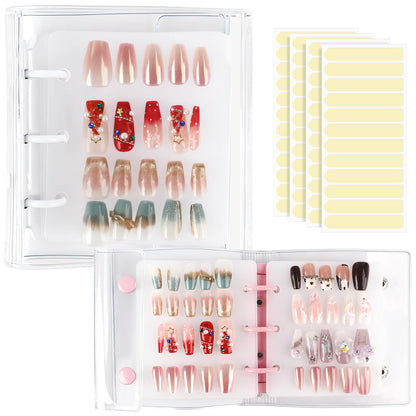 ASTONFOG Press On Nail Organizer – 2-Piece Nail Binder Book with 12 Inserts (A8), Pink & White