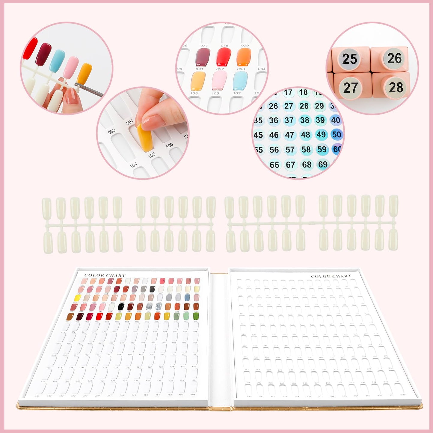 ASTONFOG 308 Nail Colors Chart with 360 Tips – Professional Nail Swatches Book (Gold)