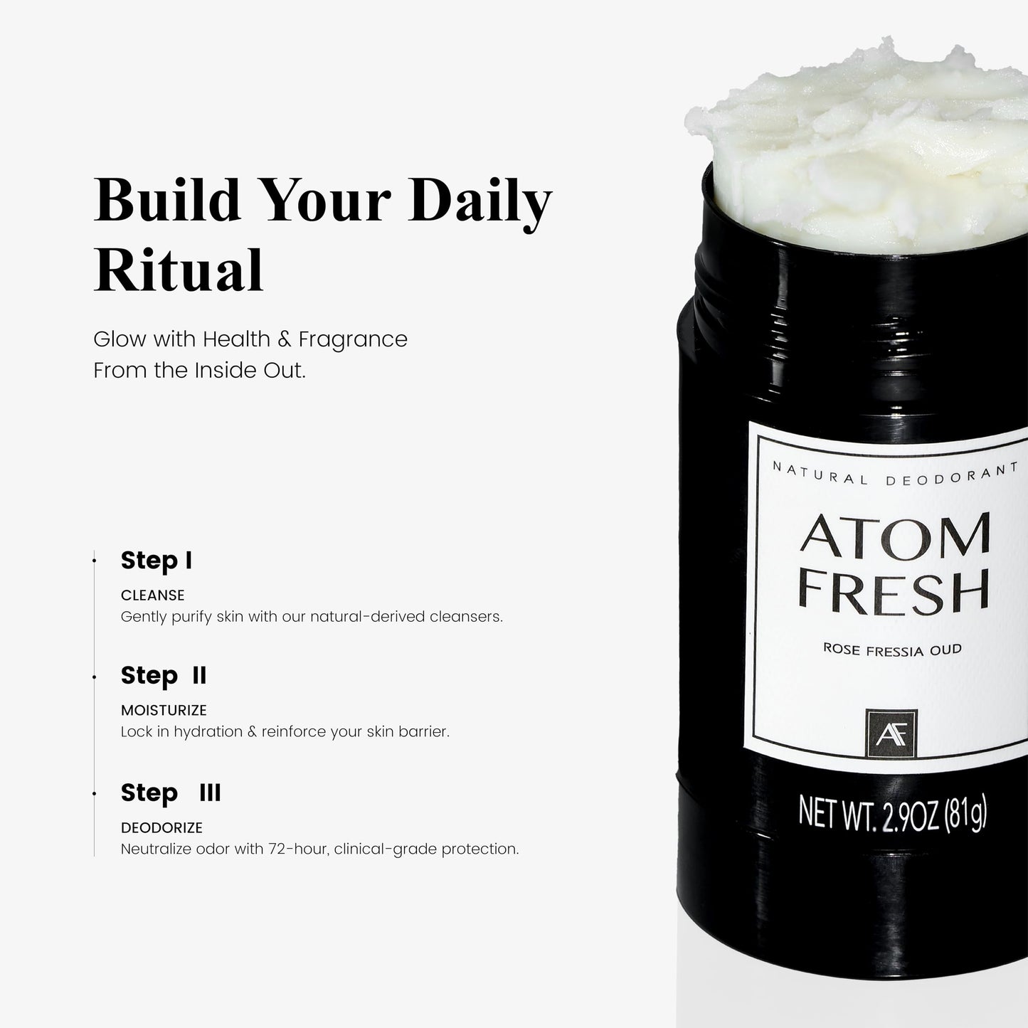 Atom Fresh Natural Deodorant for Women | 72H Odor Protection, Aluminum & Baking Soda Free