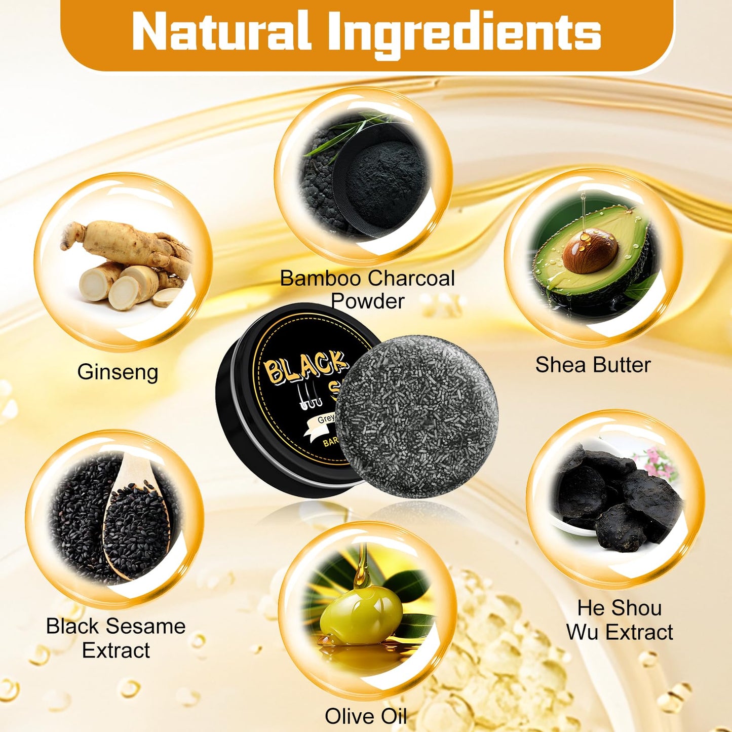 Atsy Gray Hair Bar Soap – Natural Black Soap for Gray Hair Coverage, Ginseng & Black Sesame (3PCS)