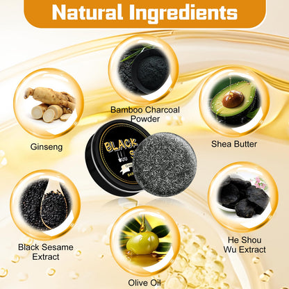 Atsy Gray Hair Bar Soap – Natural Black Soap for Gray Hair Coverage, Ginseng & Black Sesame (3PCS)