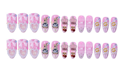 Atuhua 24Pcs Handmade Press On Nails – 3D Pink Bow, Almond Length