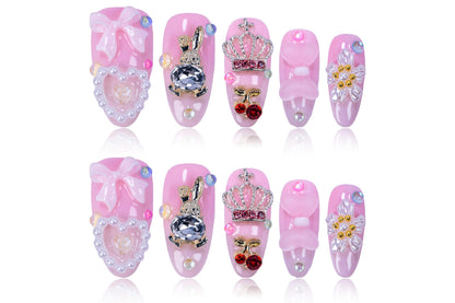 Atuhua 24Pcs Handmade Press On Nails – 3D Pink Bow, Almond Length