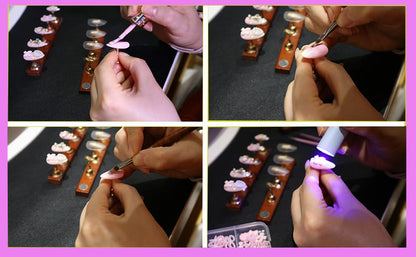 Atuhua 24Pcs Handmade Press On Nails – 3D Pink Bow, Almond Length
