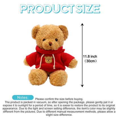 AUCOOMA Teddy Bear Plush – 11.8-Inch Red Hoodie Bear for Kids | Cozy Plush Toy Gift