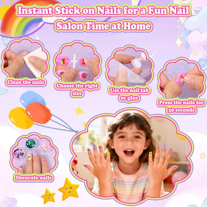 Audab 480 Pcs Kids Nails & Glue Kit — Press-On Nail Art for Girls 8–12