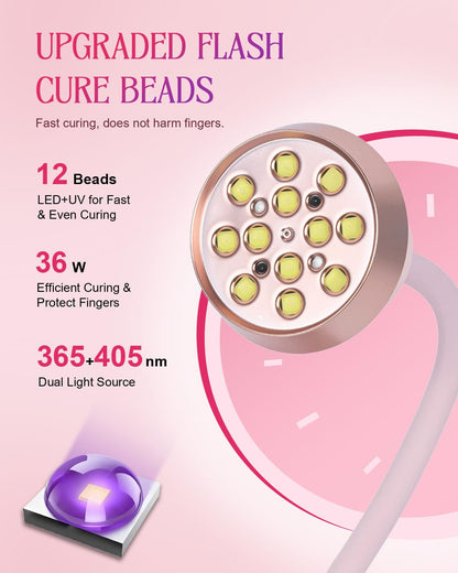 Auduto UV LED Nail Lamp 36W – Cordless Gooseneck Mini Dryer with Auto Sensor & Timers