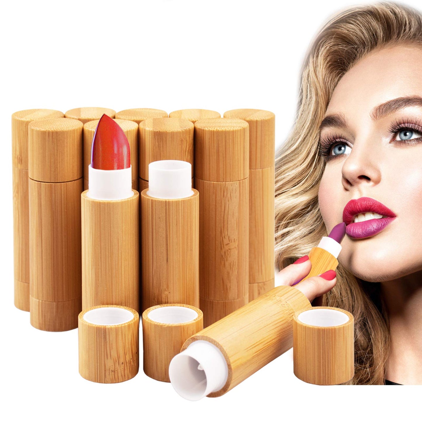 AUHOKY 12Pcs Bamboo Lip Balm Tubes – 5ml Refillable DIY Containers with Clear Inner