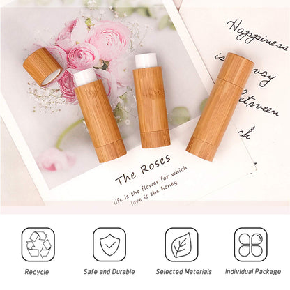 AUHOKY 12Pcs Bamboo Lip Balm Tubes – 5ml Refillable DIY Containers with Clear Inner