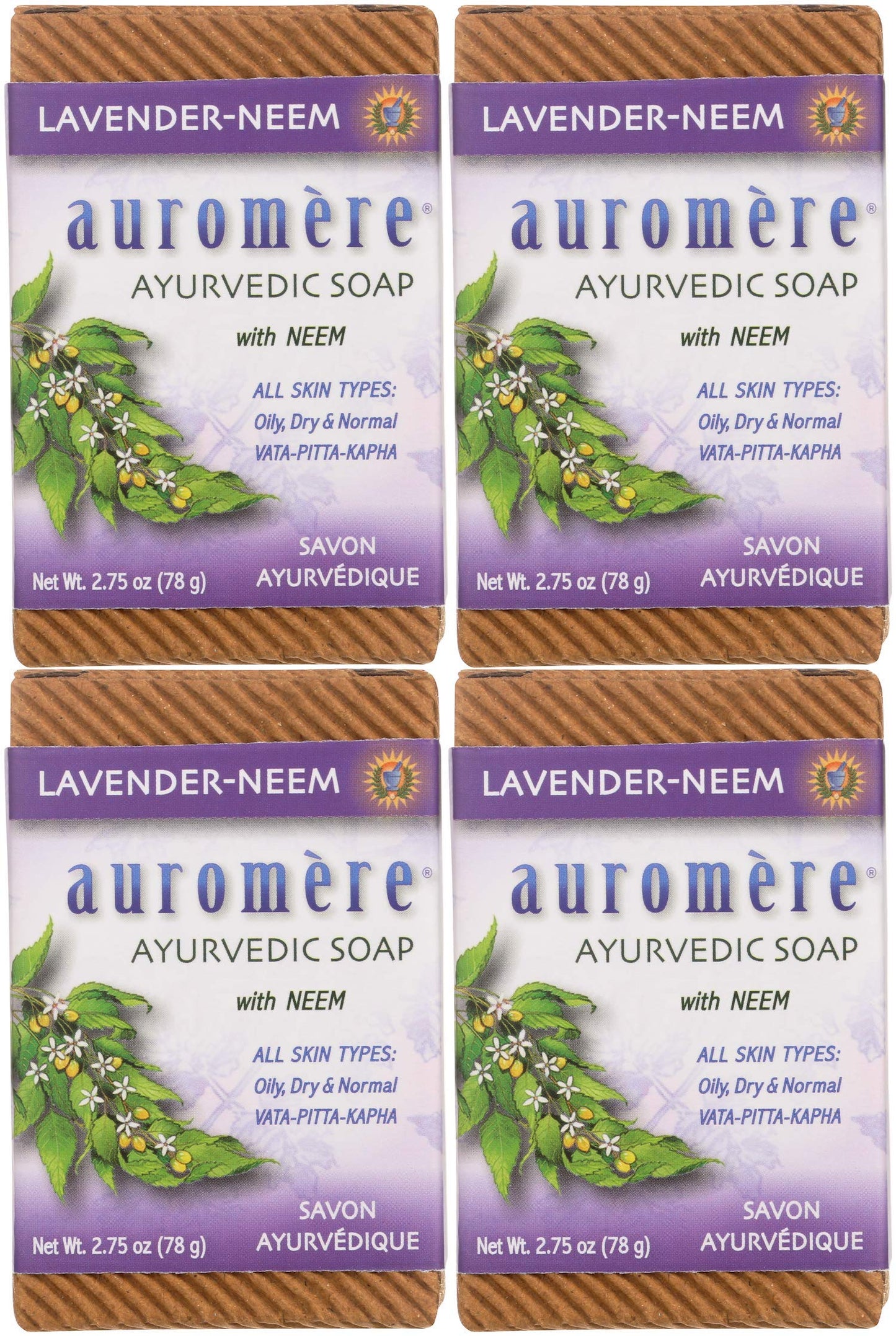 Auromere Lavender Neem Ayurvedic Bar Soap – Eco-Friendly, Handmade, Vegan (2.75 oz each, 4 Pack)